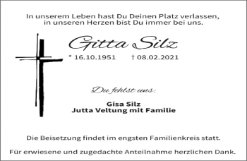 Traueranzeige von Gitta Silz von Neue Presse Coburg