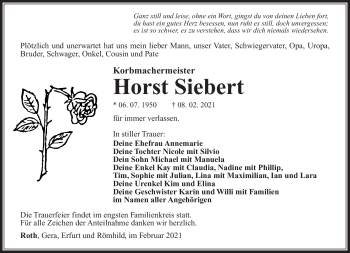 Traueranzeige von Horst Siebert von Südthüringer Presse