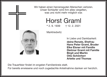 Traueranzeige von Horst Graml von Frankenpost