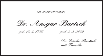 Traueranzeige von Ansgar Bartsch von Neue Presse Coburg