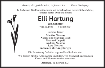 Traueranzeige von Elli Hartung von Südthüringer Presse