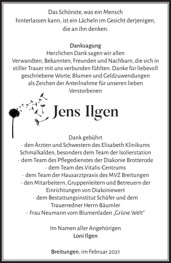 Traueranzeige von Jens Ilgen von Südthüringer Presse