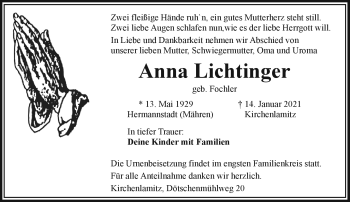 Traueranzeige von Anna Lichtinger von Frankenpost