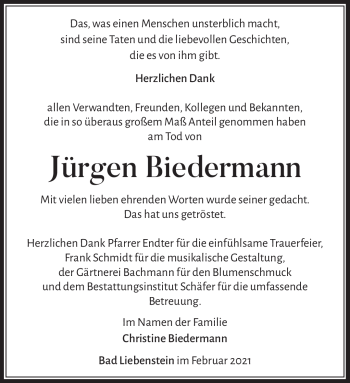 Traueranzeige von Jürgen Biedermann von Südthüringer Presse