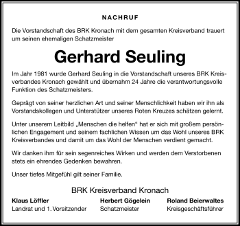 Traueranzeige von Gerhard Seuling von Neue Presse Coburg
