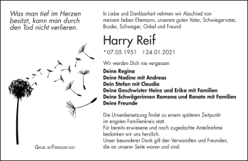 Traueranzeige von Harry Reif von Südthüringer Presse