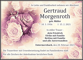 Traueranzeige von Gertraud Morgenroth von Neue Presse Coburg