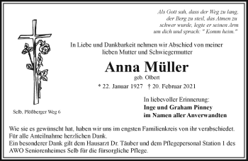Traueranzeige von Anna Müller von Frankenpost
