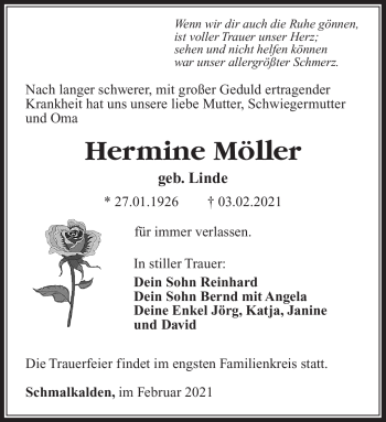Traueranzeige von Hermine Möller von Südthüringer Presse