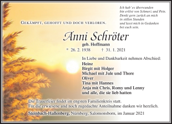 Traueranzeige von Anni Schröter von Südthüringer Presse