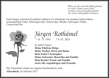 Traueranzeige von Jürgen Rothämel von Südthüringer Presse