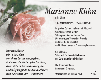 Traueranzeige von Marianne Kühn von Südthüringer Presse