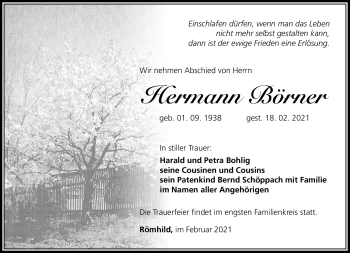 Traueranzeige von Hermann Börner von Südthüringer Presse
