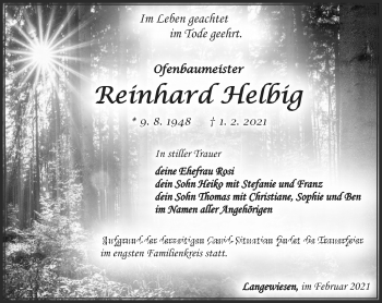 Traueranzeige von Reinhard Helbig von Südthüringer Presse