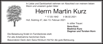 Traueranzeige von Martin Kurz von Frankenpost