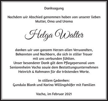 Traueranzeige von Helga Walter von Südthüringer Presse