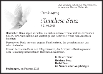 Traueranzeige von Anneliese Senz von Südthüringer Presse