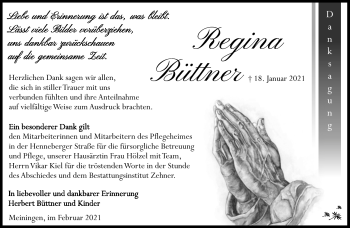 Traueranzeige von Regina Büttner von Südthüringer Presse