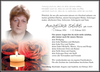 Traueranzeige von Angelika Seidle von Südthüringer Presse