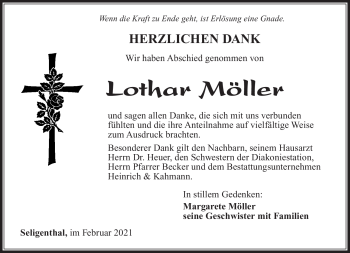 Traueranzeige von Lothar Möller von Südthüringer Presse