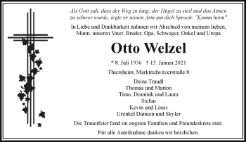 Traueranzeige von Otto Welzel von Frankenpost