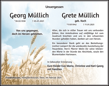 Traueranzeige von Georg Müllrich von Südthüringer Presse