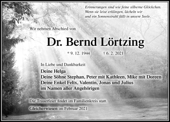 Traueranzeige von Bernd Lörtzing von Südthüringer Presse