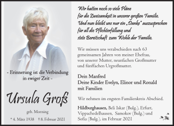 Traueranzeige von Ursula Groß von Südthüringer Presse