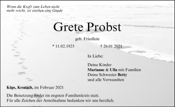 Traueranzeige von Grete Probst von Neue Presse Coburg