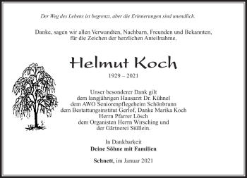 Traueranzeige von Helmut Koch von Südthüringer Presse