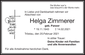 Traueranzeige von Helga Zimmerer von Frankenpost