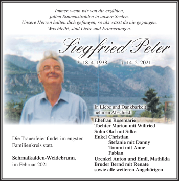 Traueranzeige von Siegfried Peter von Südthüringer Presse