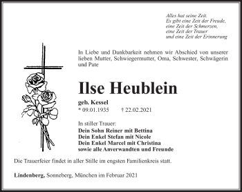 Traueranzeige von Ilse Heublein von Südthüringer Presse