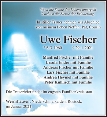 Traueranzeige von Uwe Fischer von Südthüringer Presse