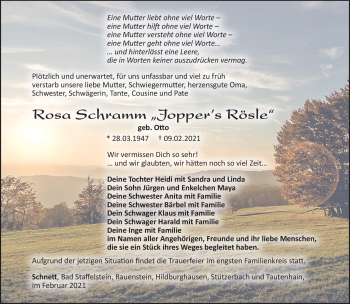 Traueranzeige von Rosa Schramm von Südthüringer Presse