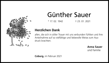 Traueranzeige von Günther Sauer von Neue Presse Coburg