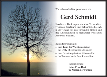 Traueranzeige von Gerd Schmidt von Südthüringer Presse