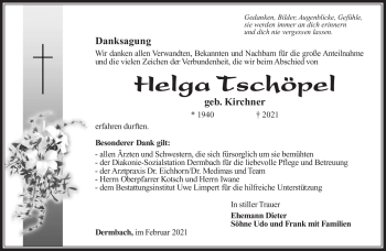 Traueranzeige von Helga Tschöpel von Südthüringer Presse