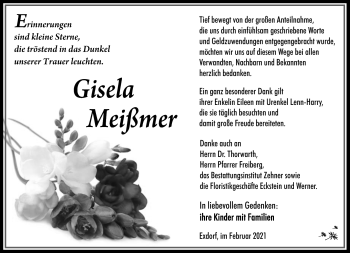 Traueranzeige von Gisela Meißmer von Südthüringer Presse