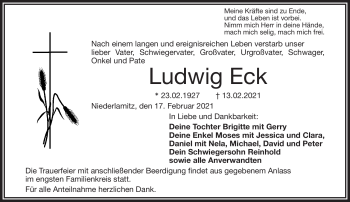 Traueranzeige von Ludwig Eck von Frankenpost