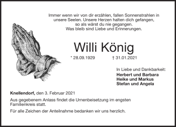 Traueranzeige von Willi König von Neue Presse Coburg