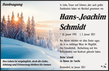 Traueranzeige von Hans-Joachim Schmidt von Südthüringer Presse