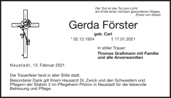 Traueranzeige von Gerda Förster von Neue Presse Coburg