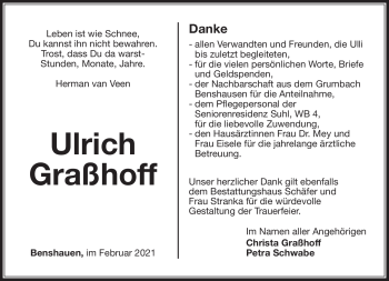 Traueranzeige von Ulrich Graßhoff von Südthüringer Presse