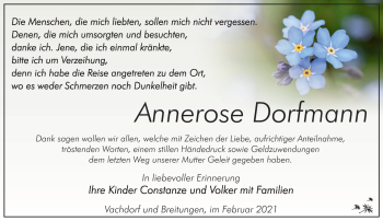 Traueranzeige von Annerose Dorfmann von Südthüringer Presse