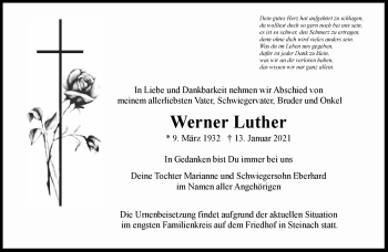 Traueranzeige von Werner Luther von Südthüringer Presse
