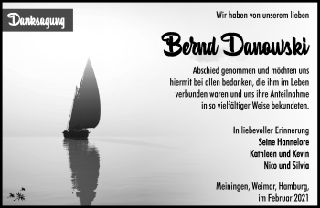 Traueranzeige von Bernd Danowksi von Südthüringer Presse