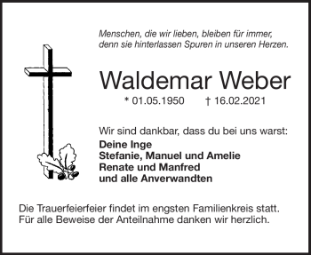 Traueranzeige von Waldemar Weber von Frankenpost