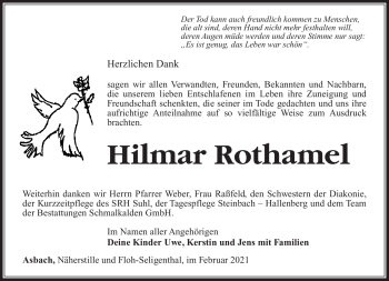 Traueranzeige von Hilmar Rothamel von Südthüringer Presse