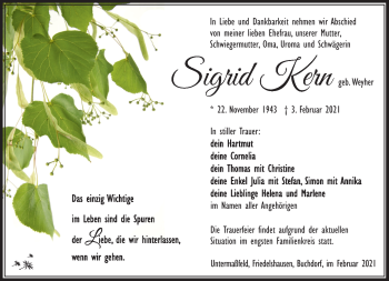 Traueranzeige von Sigrid Kern von Südthüringer Presse